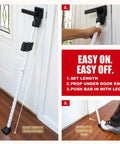 Two In One Beefed Up Door Security Bar With Alarm and Sliding Door Stopper showing installation steps in home setting
