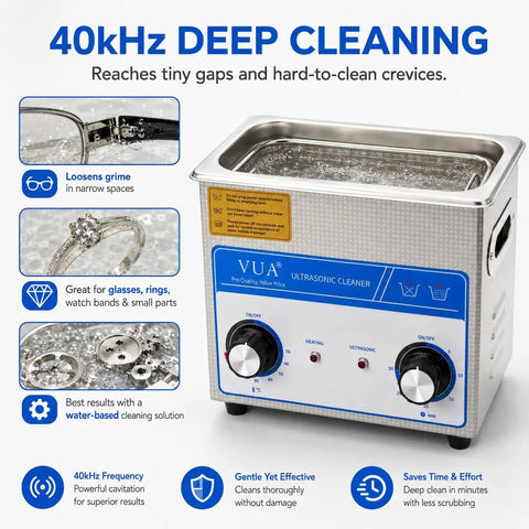 3L Ultrasonic Cleaner With Heater 40kHz Pro Jewelry Cleaner showcasing cleaning glasses, rings, and small parts