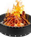 36 Inch Smokeless Fire Pit Ring For Patio And Backyard Large Outdoor Campfire Pit In Black Steel With Air Vent Burning Wood