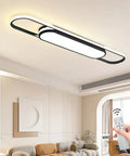 Modern Dimmable LED Chandelier Flush Mount Ceiling Light With Remote Control in living room with couch