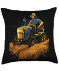 Combine Harvester Themed Throw Pillow 18x18 Multicolor For Farm Owners And Farmers featuring artwork of a farmer on a tractor