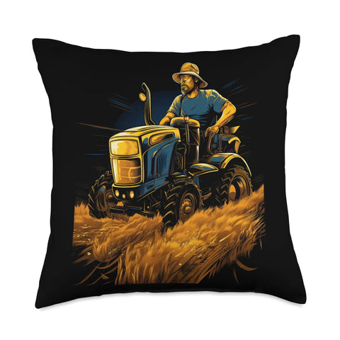 Combine Harvester Themed Throw Pillow 18x18 Multicolor For Farm Owners And Farmers featuring artwork of a farmer on a tractor