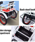 Folding Tricycle With Rear Passenger Seat And Pedals Three Wheel Cruiser Bike, back steel basket, hidden storage compartment
