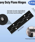Built Different 4 Pack 4 Inch Heavy Duty Piano Hinges, Black Stainless Steel Continuous Joint, 2 Inch Open Width, measuring tools.