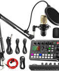 All In One Pro Podcast Studio Bundle With BM800 Mic And F998 Live Sound Card DJ Mixer Effects And Voice Changer for streaming.