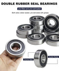 10 Pack 6305 2RS Deep Groove Ball Bearings with rubber seals in hand showcasing pre-lubricated smooth operation.