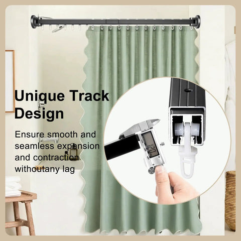 Adjustable Black Shower Curtain Rod 36 To 63 Inches Aluminum With 180 Degree Rotating Brackets, Dual Installation Adhesive Or Drill, Rustproof Smooth Gliding For Quick Secure Shower Setup installed over shower curtain