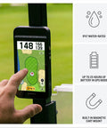 User interacting with the Approach G82 Portable Golf Launch Monitor with Premium GPS Handheld 5 Inch Color Touchscreen 41000+ Courses CourseView Maps
