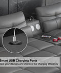 Recessed USB Power Grommet For Sleek Desk And Sofa Setup Featuring Built In Dual Fast Charging Ports With Totally Hidden Cord Routing For A Clean Game Vibe installed in a leather sofa with charging cable.