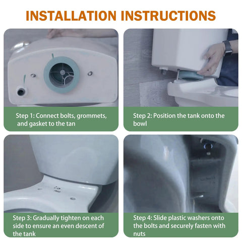 Installation steps for 3 Inch Toilet Tank To Bowl Coupling Kit Fits Most Toilets With 3 Inch Flush Valve Openings Includes Gasket Bolts Nuts