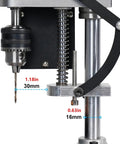 Heavy Duty 200W Mini Bench Drill Press Stand With Seven Gear Variable Speed Up To 8000 R/min Precision Pillar Drill Machine side view with drill chuck and metal parts.