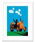 Smiling Farm Tractor And Transport Machine Black Framed Art Print 12 By 16 Inches for wall decor in rustic farmhouse style.
