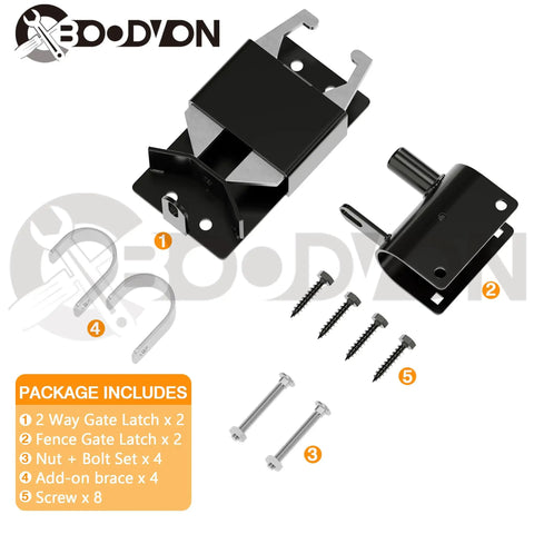 Two Way Gate Latch Heavy Duty Lockable Fence Gate Hardware For Metal Tube Gates Livestock Horse Corral Ranch Stable Self Locking 2 Pack Weather Resistant Easy Install Built Tough, black steel kit with bolts