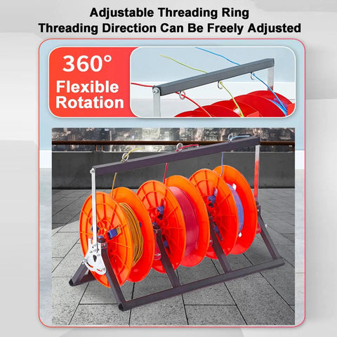 Heavy Duty Wheeled Spool Holder And Wire Cable Dispenser With A 3 Volume Organizer for quick wire access, anti-tangling design