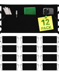 Black Pro Waist Apron With 3 Pockets For Servers And Waitstaff, showing items in pockets, 12 pack display, water resistant durable polyester