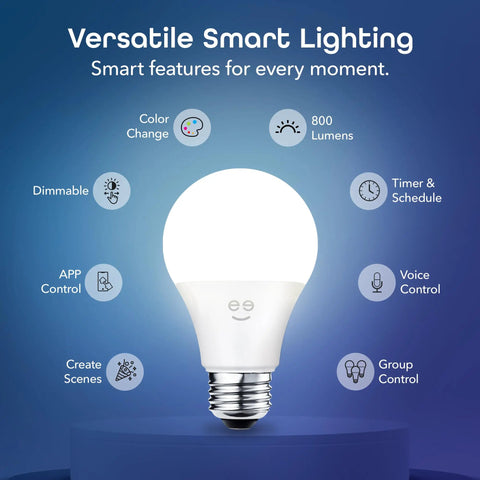 Prisma Smart Light Bulbs 2-Pack Color Changing RGBW LED A19 800 Lumens Dimmable 60W Equivalent Soft White To Cool White 2700K features