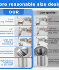 Comparison image showing size specifications of Heavy Duty 20 Pack Weld On Nuts 1 2 13 Thread Stepped Female Extension Sleeve.