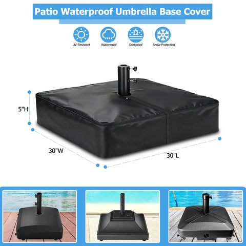 Patio Umbrella Base Cover For Square Stands Heavy Duty 600D Waterproof Anti UV Weatherproof Cover Only 30 Inch By 30 Inch By 5 Inch Black Fits Most Square Bases