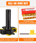 Pro Grade CNC Spoilboard Surfacing Router Bit with 1/2 inch shank, carbide inserts, and T-15 driver key.