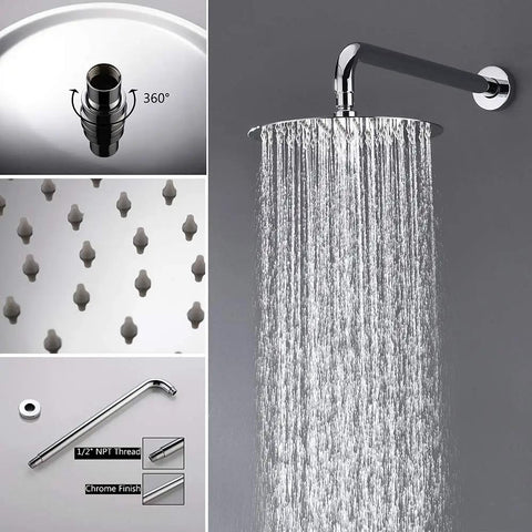 Components of Shower System With Rain Shower And Handheld, Chrome High Pressure Bathroom Faucet, Oxygen Waterfall Spray, Round Rain Shower Trim Kit, Easy Install Upgrade For Modern Bath