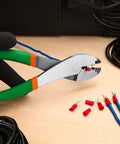 Pro Grade Electrician Terminal Crimp Pliers With Cutter for 10 to 22 AWG Wire Durable Cable Crimp Tool in use with wires