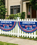 250th Anniversary American Flag Bunting Set, Two Pieces 1.5 By 3 Feet, 1776 To 2026 Patriotic Banner displayed on white picket fence