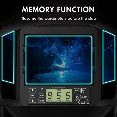 Auto Darkening Welding Helmet With Large Viewing Area, Flip Up Design, True Color Lens, Four Arc Sensors, display screen