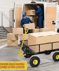 Heavy Duty Garden Cart With Removable Sides 1100 Pound Capacity Utility Wagon transporting boxes near a delivery van.