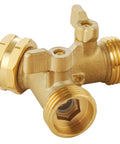 Heavy Duty Garden Hose Splitter 2 Way Brass Faucet Splitter For Dual Water Outlets Outdoor Hose Connector With Easy On Off Handles Weatherproof And Corrosion Resistant For High Pressure Use, brass 3/4 inch