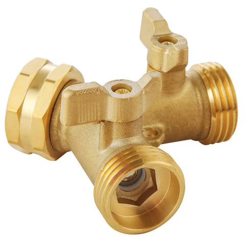Heavy Duty Garden Hose Splitter 2 Way Brass Faucet Splitter For Dual Water Outlets Outdoor Hose Connector With Easy On Off Handles Weatherproof And Corrosion Resistant For High Pressure Use, brass 3/4 inch