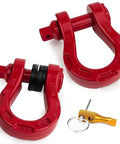 Aluminum Alloy Ultra Bow Shackles For Off Road Recovery, 30,000 LBS MBS And 10,000 LBS WLL, Red 2 Pack with safety pin