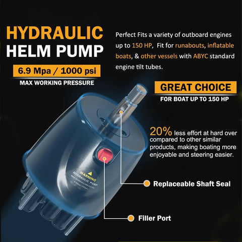 Hydraulic Outboard Steering Kit For 150HP Boats With 6.9 MPa Helm Pump shown with replaceable shaft seal and filler port.