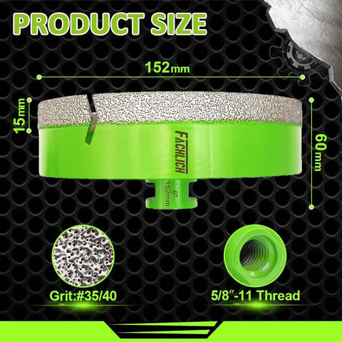 Diamond Core Drill Bit 6 Inch Tile Hole Saw 152mm For Porcelain Ceramic Marble Granite Masonry Dry Or Wet Use Five Eighths Eleven Thread With 15mm Diamond Height