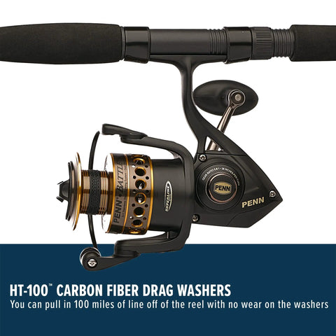 Battle Spinning Reel And Fishing Rod Combo Kit With Spare Spool And Reel Cover For Saltwater Fishing, 6000 Size, close-up