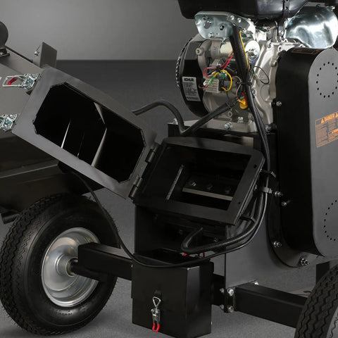 Detail view of Towable 5 Inch Gas Powered Wood Chipper Shredder Mulcher With Electric Start And Emergency Stop Button Powerhouse