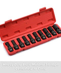 Three Eighths Inch Drive Deep And Standard Universal Impact Socket Set, 6 Point, CR-MO Steel, 10-19mm, in red case, 10 Pieces