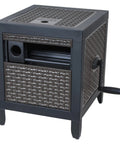 NeverLeak Hose Reel Cabinet With 100 Ft Capacity, Decorative Wicker Look, Auto Track Rewind, Black Metal Outdoor Hose Storage Box