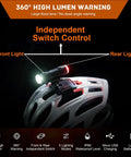 All In One 2 In 1 Rechargeable Helmet Light with Bracket Mount on Bike Helmet, Front and Rear 360 Degree Light, IP66 Waterproof