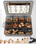 Front view of CheeMuii 76-Piece brass DOT air-line fittings kit in plastic case; push-to-connect NPT air hose fittings