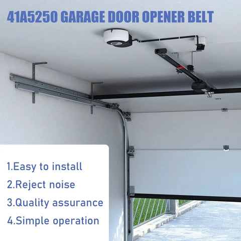 Heavy Duty Garage Door Drive Belt Assembly For 7 Foot Residential Openers, 237 Inch Long With 20 Grooves installed in a garage.