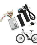 36V 1000W Ebike Controller Kit With Locking Battery Display And Twist Throttle Grip, controller and keys shown with bike