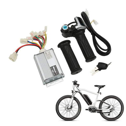 36V 1000W Ebike Controller Kit With Locking Battery Display And Twist Throttle Grip, controller and keys shown with bike