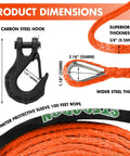 3/8 Inch Synthetic Winch Rope 100 Ft Dyneema Heavy Duty Cable With Protective Sleeve And Forged Hook 23809 Lbs