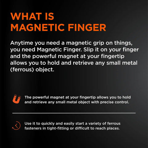 Text displaying Grip Ready Magnetic Glove Pick Up Tool With Powerful Tip Magnet For Quick Grab And Safe Placement.