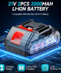 21V 2000mAh lithium battery compatible with Ma-Kita 18V/21V, showcasing cordless design and fast charging features.