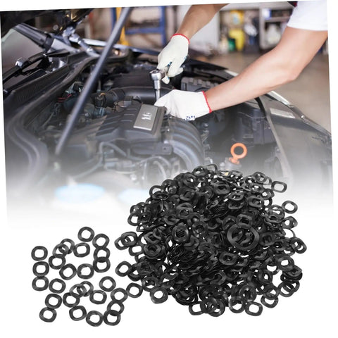500 Piece Wave Washers Kit: Heavy-Duty Steel Spring Washers, Crinkle Crimped Sealing, Compression Type To Prevent Loosening, Vibration And Shock Resistant Gasket Washers For Machinery, Bolts, Fasteners, Gearheads And DIY Projects. Black steel wave washers for car engine repair