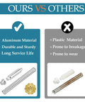 Comparison of aluminum vs plastic storm door hinge pins, highlighting benefits of Solid As A Rock Quality Heavy Duty Aluminum Storm Door Hinge Pin Kit For Andersen Croft Emco And More 4 Pack.