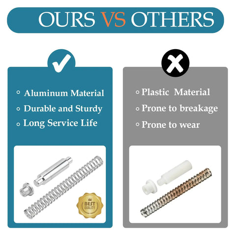 Comparison of aluminum vs plastic storm door hinge pins, highlighting benefits of Solid As A Rock Quality Heavy Duty Aluminum Storm Door Hinge Pin Kit For Andersen Croft Emco And More 4 Pack.