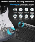Wireless Guitar System With Charging Case For Electric Guitar And Bass 2.4GHz Low Latency Digital Transmitter And Receiver Set Plug And Play Up To 130 Feet Range Rotatable One Quarter Inch Jack WS MINI2 connected to guitar and amp