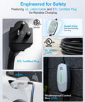 Level 1 And Level 2 Portable EV Charger With 25 Foot Cable For Home Use, J1772 Compatible Electric Cars, safety features